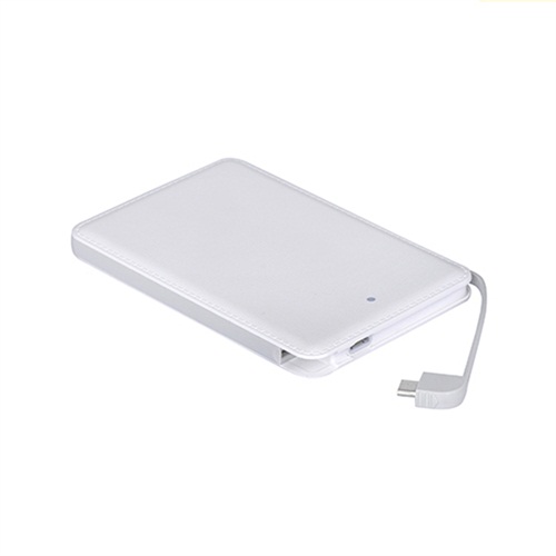 Leather card  power bank 5000mah with built-in cable mobile power supply