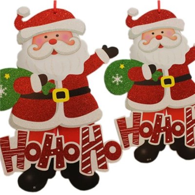 Glitter KT Foam Board Or Wood Board Christmas Santa Claus Snowman And Bell Hanging Decoration