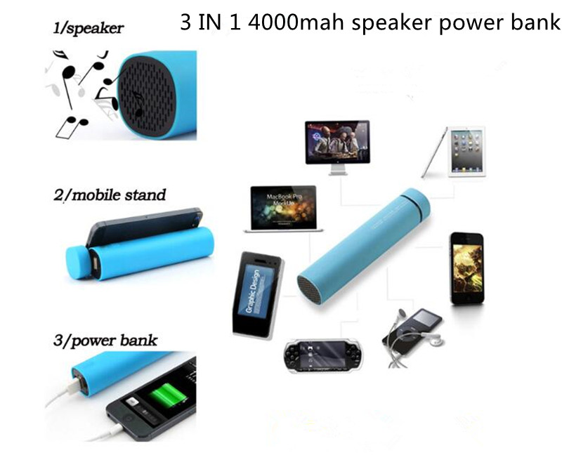 FACTORY SUPPLY REAL 3 in 1 4000mah bluetooth speaker power bank with LOGO CE ROHS FCC DROP SHIPPING