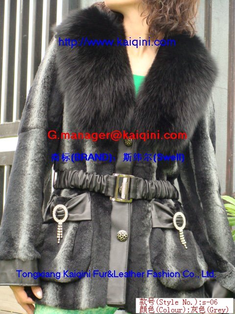 Zhejiang Retail wholesales rabbit fur with fox fur collar leather garment s-06