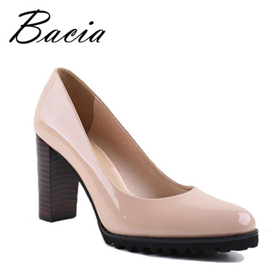 Square Heel pumps Genuine Leather Shoes For Women Luxury Quality 