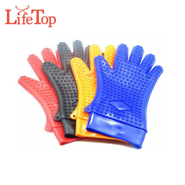 New arrival long pattern silicone double layer gloves for BBQ,Cooking,dish washing