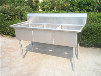 Stainless Steel Sink With Baffle Between 3 Compartments , no drainboards, meet with NSF standard