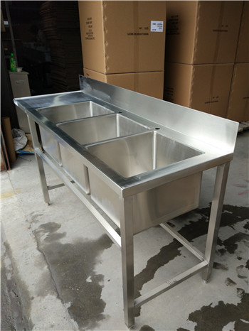 Stainless Steel Customer Designed table with 3compartments& backsplash, with SQ tube legs