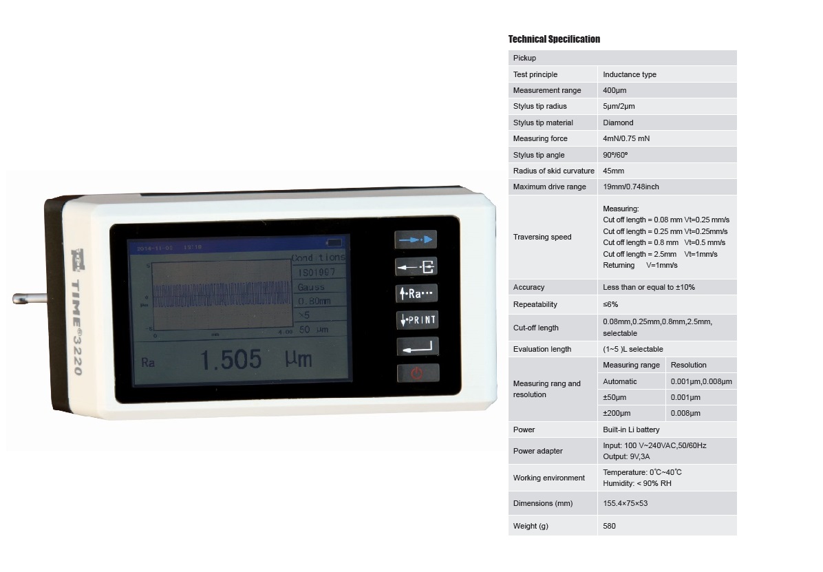 High Accuracy Touch Screen Surface Roughness Testing Equipment TIME®3220