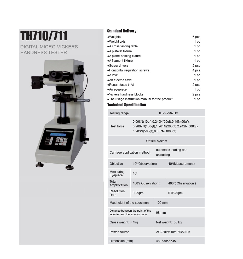 Digital Micro Vickers Hardness Tester TH710/711 from ISO Certified Manufacturer
