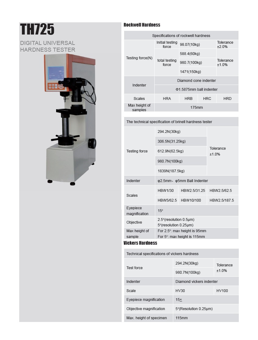 Digtal Universal Hardness Tester TH725 for Brinell, Rockwell, Vickers Testing