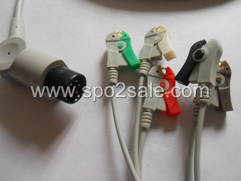 One piece 5-lead ECG Cable with grabber leadwires