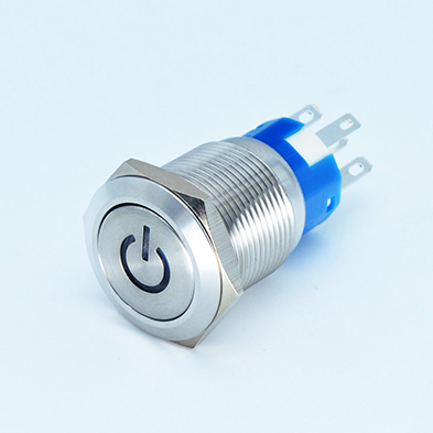 19mm  power symbol LED IP67  stainless steel/nickel plated brass metal push button switch
