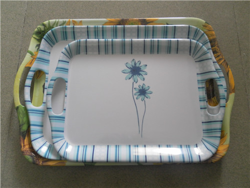 custom decal printed plastic melamine restaurant trays with handles