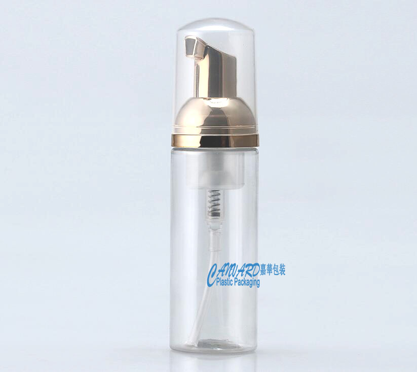 Golden foam dispenser bottle 50ml for aftershave foamy products,face wash foam product