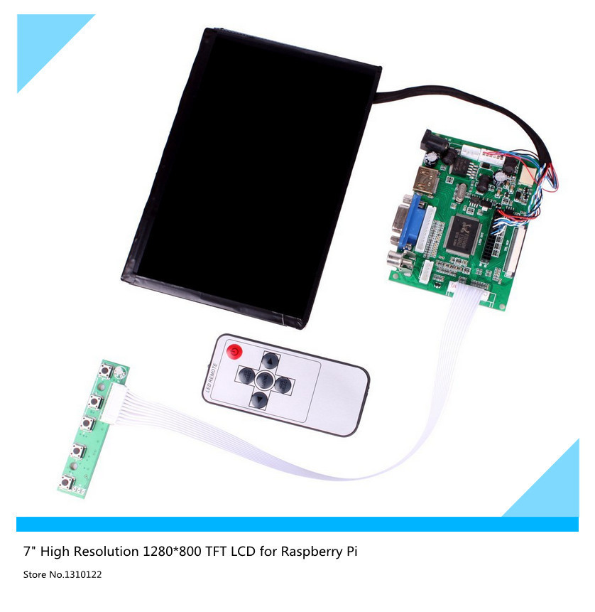 7inch LCD Display High Resolution 1280*800 IPS Screen With Remote Driver Control Board 2AV HDMI VGA For Raspberry Pi