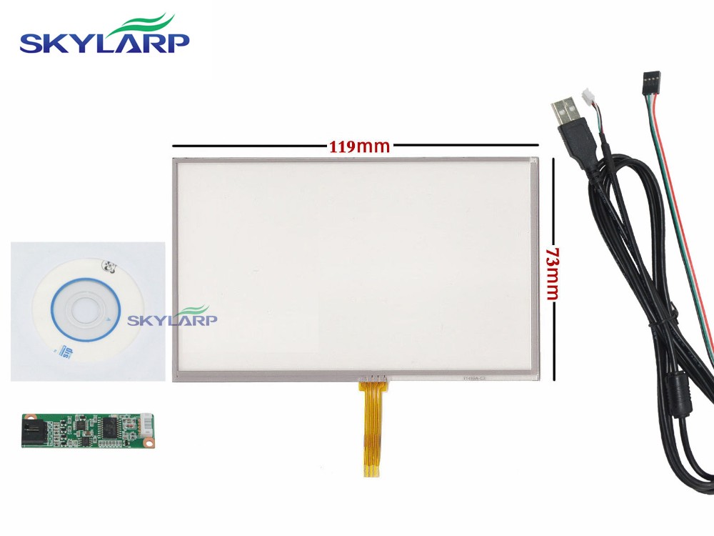 5 inch 4 Wire Resistive Touch Panel USB Controller For 5 AT050TN43 Screen touch panel Glass Free shipping