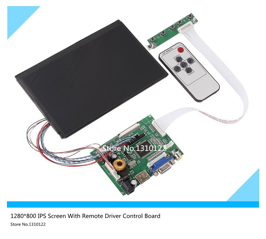 7 Inch High Resolution 1280*800 IPS Screen With Remote Driver Control Board 2AV HDMI VGA for Raspberry Pi Free shipping