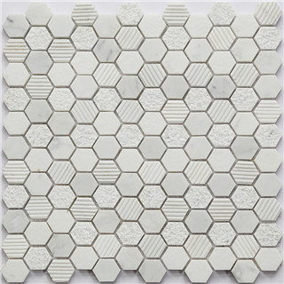 White glossy porcelain stretch hexagon mosaic