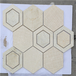 Beige hexagon decorative building material waterjet mosaic factory