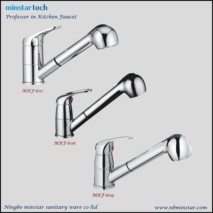 Tobacco pipe shape widespread reach anti-rust  modern kitchen faucet with pull-out spout