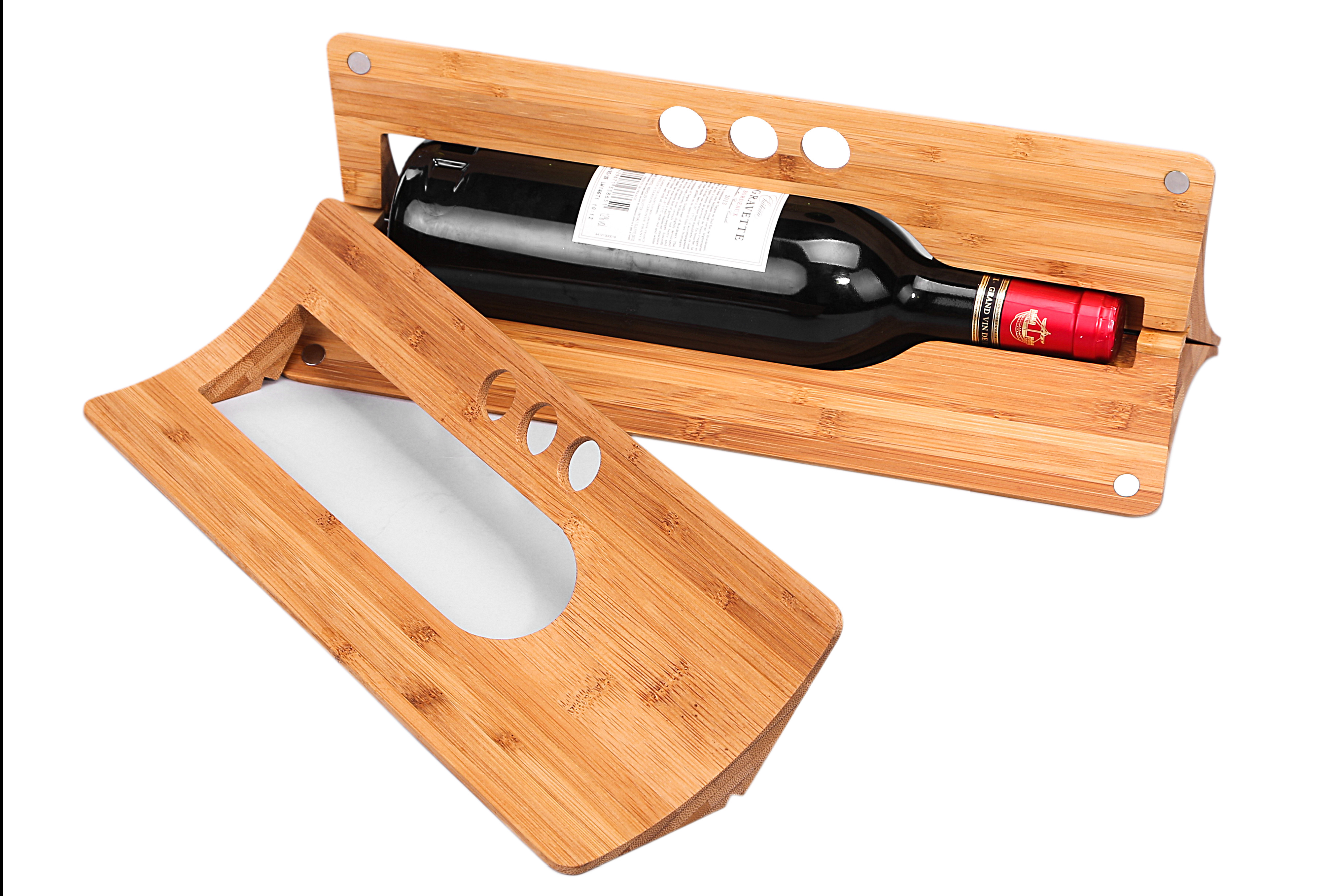 Eco-friendly Triangle Carbonized Bamboo Wine Display Packaging and Single Wine Gift Box