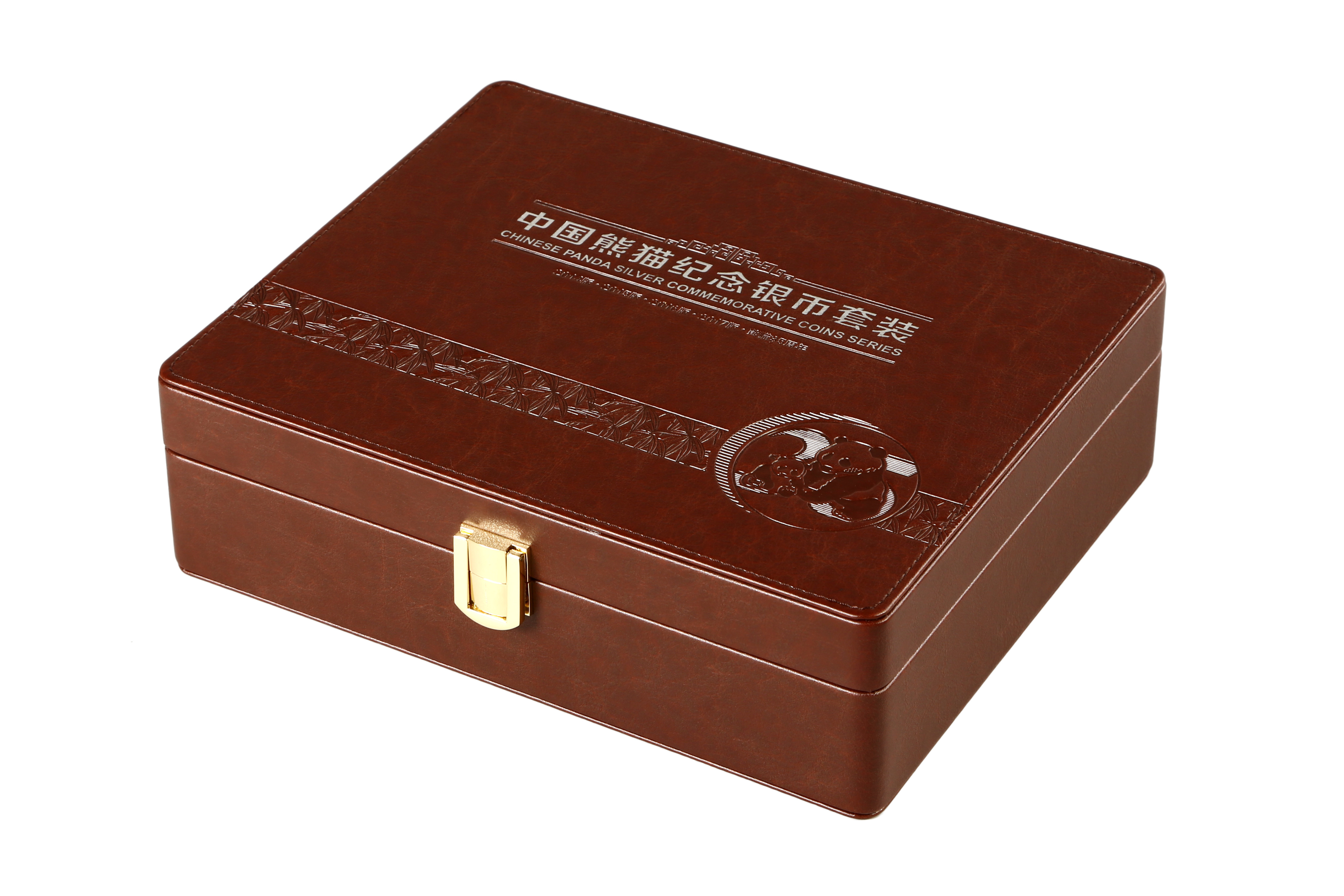 Luxury Brown PU Leather Wrapped Coin Collection Box and Commemorative Gift Packaging