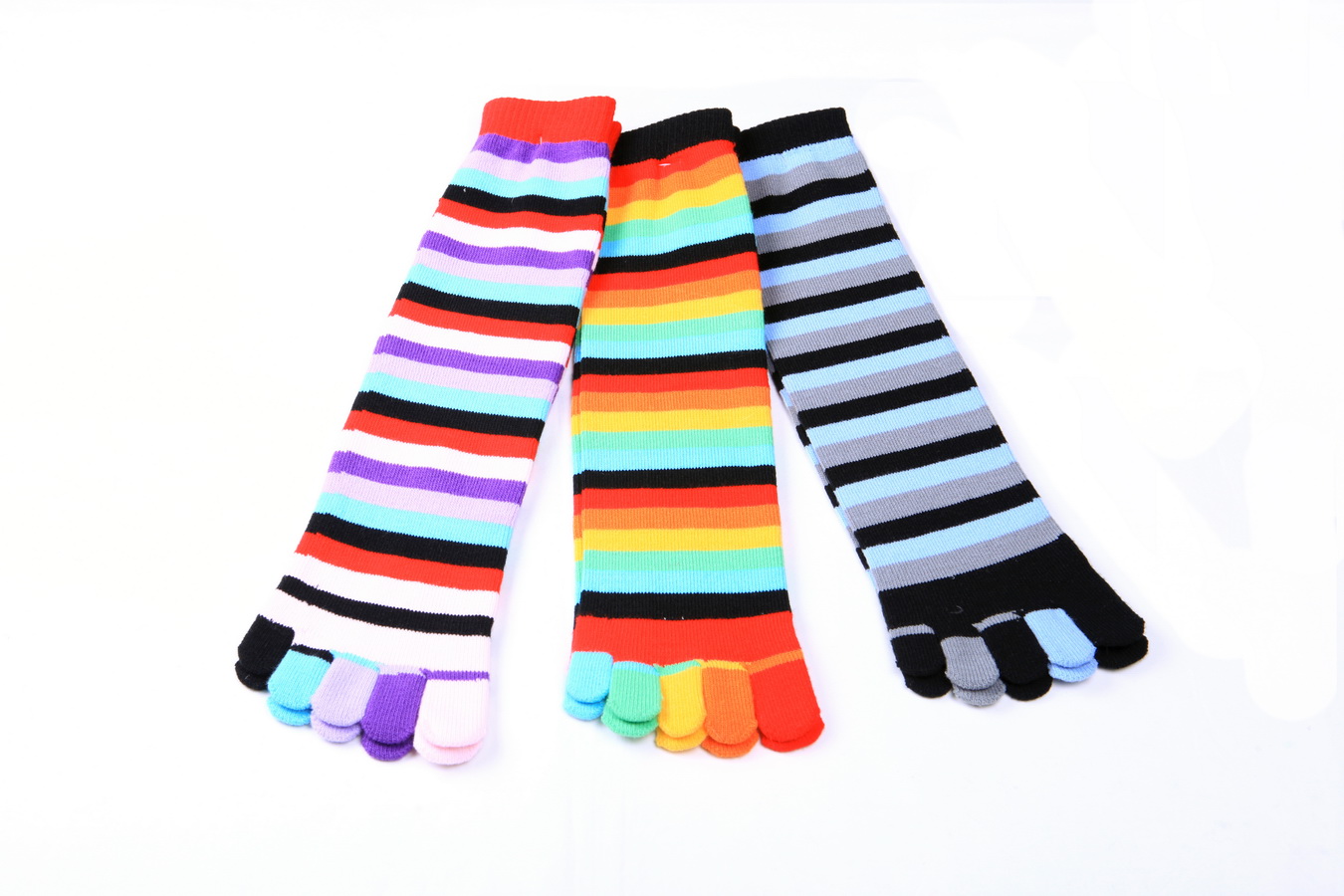 Women's & men's multi color stripes toe socks 