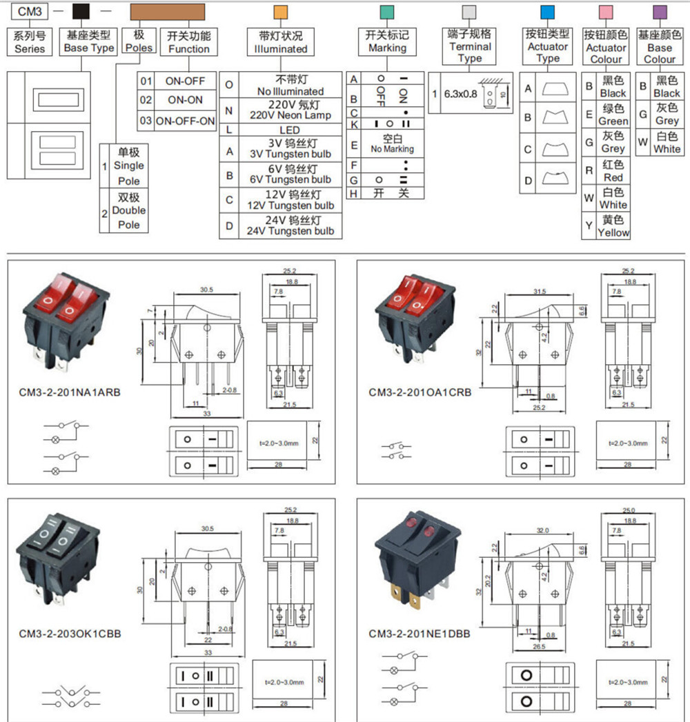 Double Rocker Switch with light