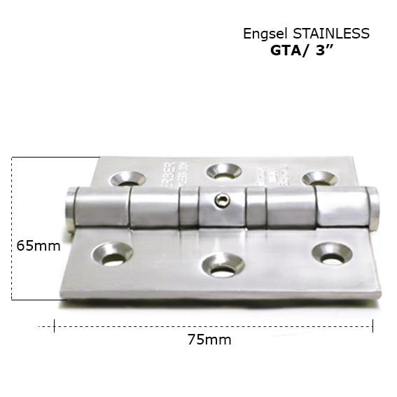 Standard hinge GTA 3 x 2.5 x 2.5mm 2BB SS hinge with holes