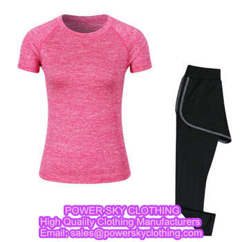 Female Short-sleeved Fitness Wear Shirt Sports Trousers Yoga Running Training Suits Yoga Clothes Customization