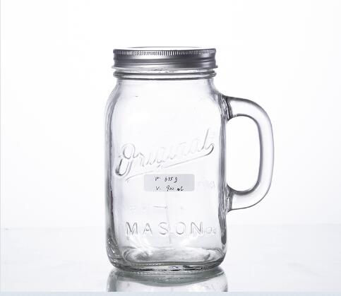 900ML embossed big mason jar with handle