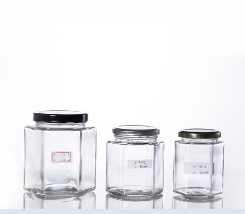 hexagonal glass honey jars with metal screw cap