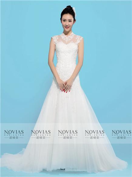 Cap Sleeve High Neck Lace A-line Wedding Gown