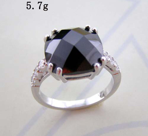 Rhodium plated square faceted stone ring