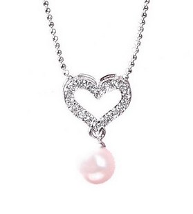 Wholesale rhodium plated heart shape pearl necklace
