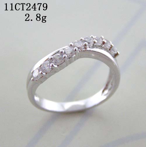 Jewelry factory -- rhodium plated engagement band ring with zircons