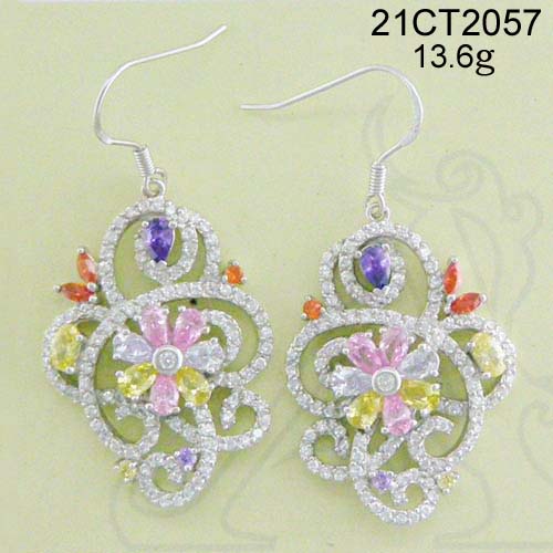 Wholesale rhodium plated multi color flower earring