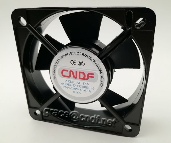 CNDF  ac motor axial radiator aluminum transformer cooling fan size 135x135x38mm 110/120VAc  0.28A  25W  2350rpm 92cfm 135x135x38mm