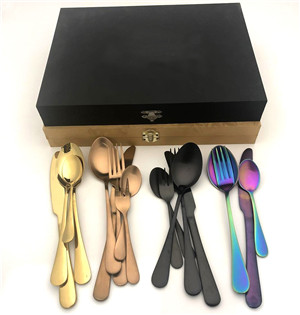 Wholesale rainbow wedding gold black copper stainless steel cutlery sets