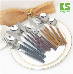 24pcs best kitchen wooden color plastic handle stainless steel cutlery