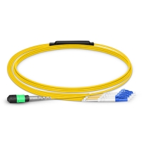 MTP Female to 4LC UPC Duplex 8 Fibers OS2 9/125 Single Mode Breakout Cable, Type B, Elite, Plenum (OFNP), Yellow