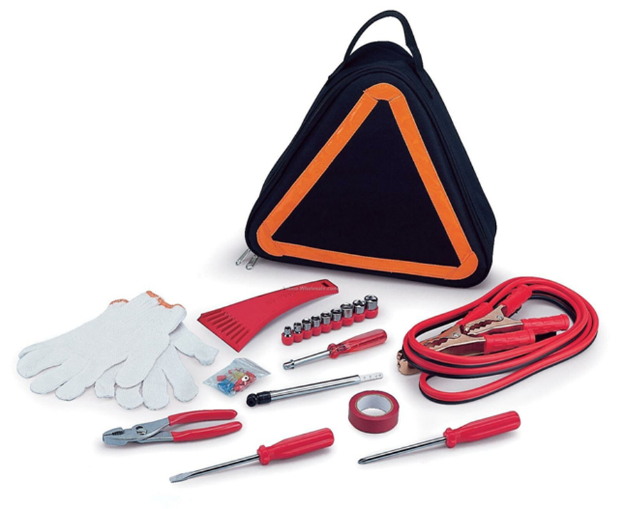11-pieces DH801 Car Roadside Emergency Kit with unique triangular-shaped bag