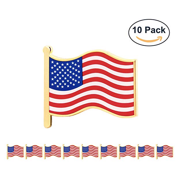 GS-JJ 10 Pcs 1 American Flag Pins Bulk, USA Waving Patriot Flag Lapel Pin with Stars for Suit, Jackets, Hat, and Uniform