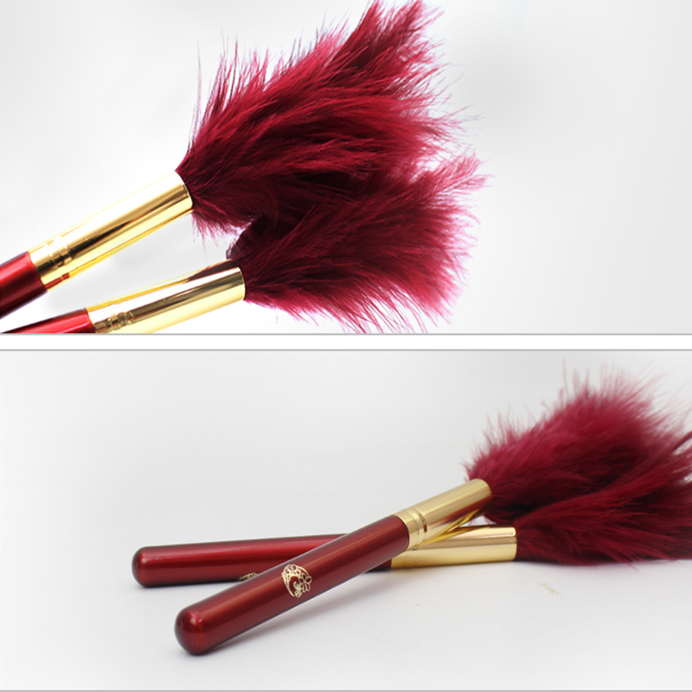 Privated label Wood handle Turkey feather long hair powder makeup brush