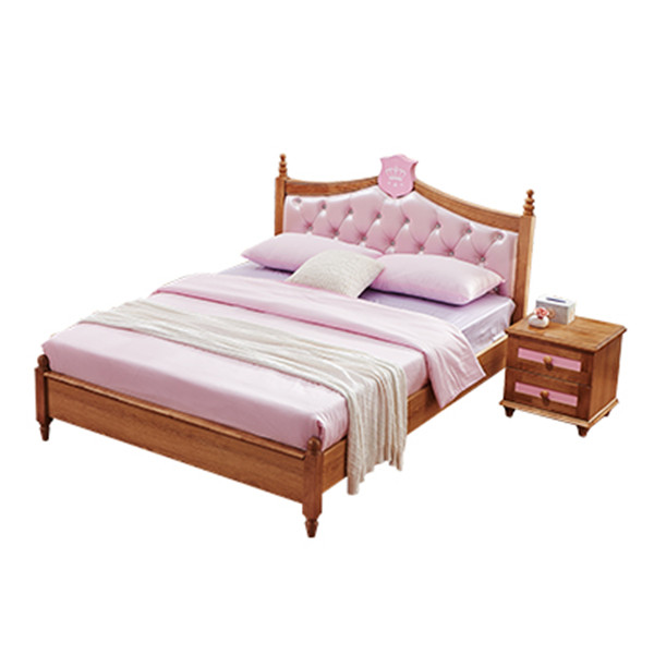 502 wood color girl's bed soft double bedroom furniture