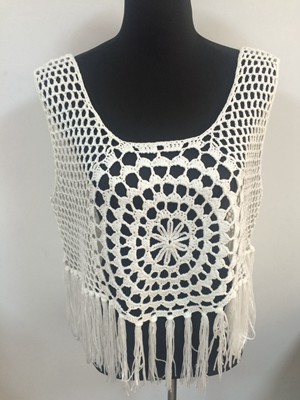 hot selling fashion ladies  hand crochet knit vest with fringe manufacture