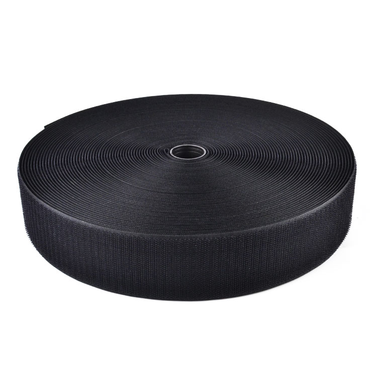Black nylon UV resistant soft hard hook loop fasten 25 meter roll