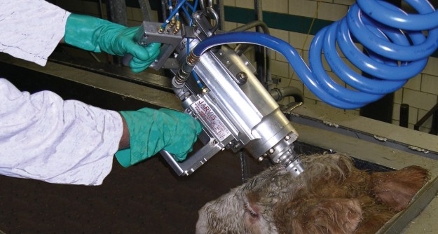The Jarvis Model USSS-2 & 2A-  pneumatically operated high speed, non-   penetrating stunner for cattle and veal.