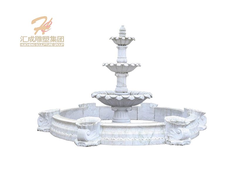 Outdoor Large White Stone Carving Marble 3 Tiers Waterfall