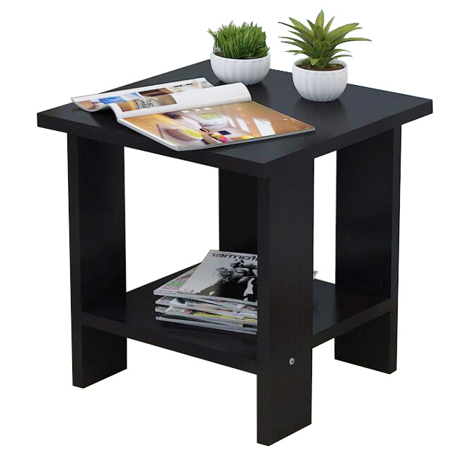 home cheap Simplistic Black Square Wooden End Side Table with Stroage Shelf