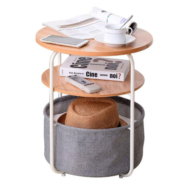 new arrival  factory prcie 3-Tier Round Storage Side Table with Fabric Storage Basket wholesale
