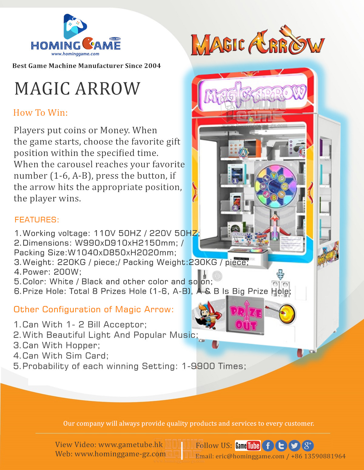 100% Original Version Magic Arrow Prize Arcade Game Machine