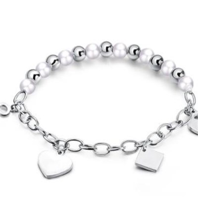 Stainless Steel Pearl Bracelet With Charms